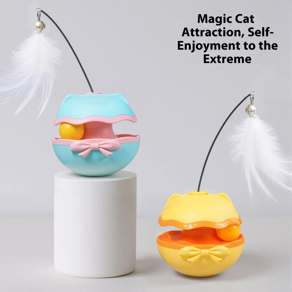 Electric cat toy tumbler in Soft Fog Grey colour, showing a compact plastic body designed for erratic rolling movement.