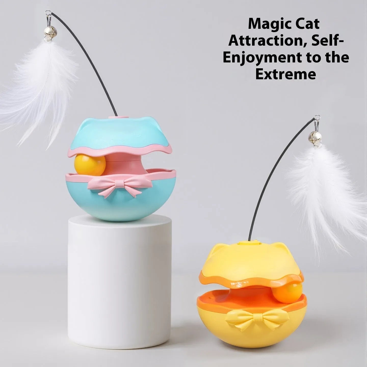 Electric cat toy tumbler in Soft Fog Grey colour, showing a compact plastic body designed for erratic rolling movement.