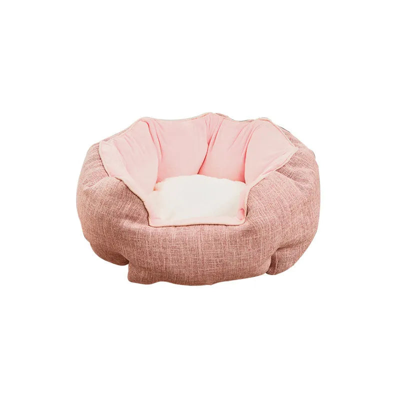 Blue octagonal pet bed with raised sides and a removable mat, for a small dog or cat.