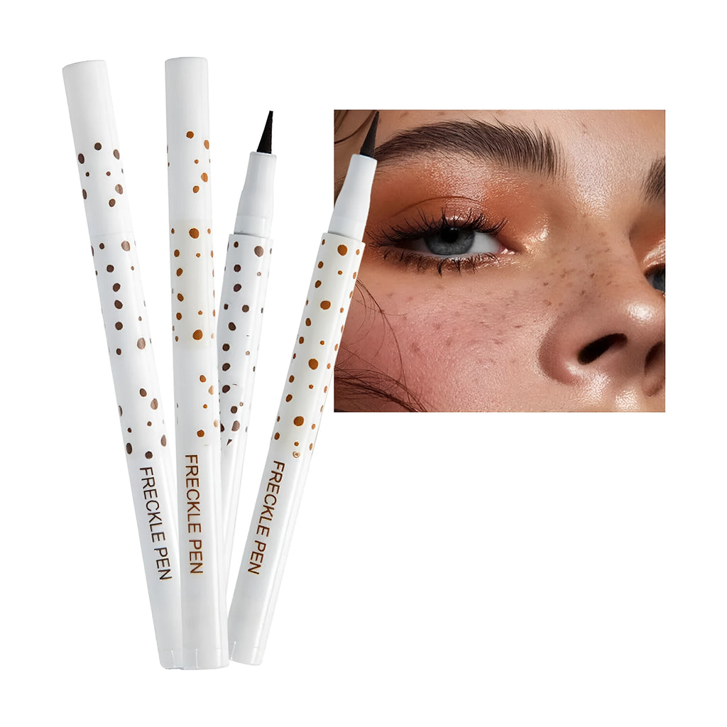 Dark brown waterproof freckle pen with precision tip for natural-looking cosmetic freckles.