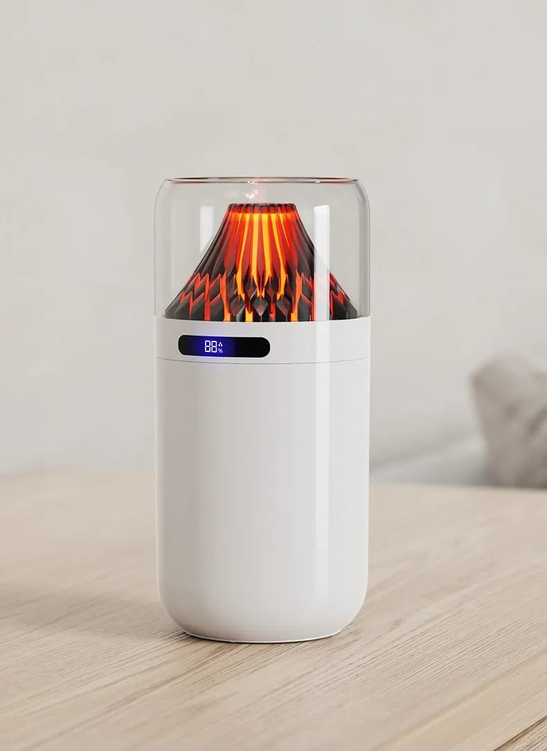 Volcano USB humidifier with digital display in black, compact size for car or desk use