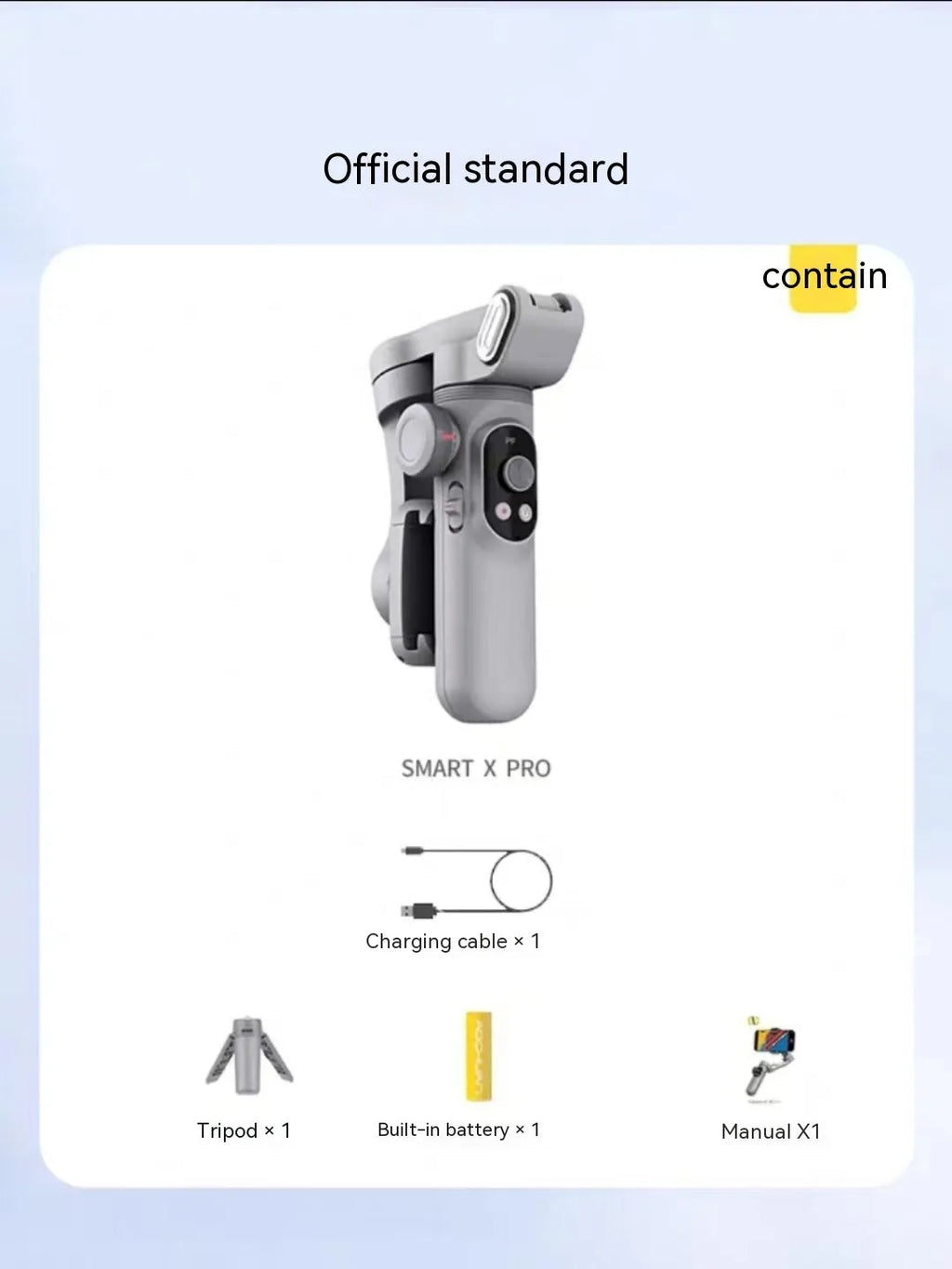 Silver grey Ochan SMART X PRO three-axis smartphone gimbal stabiliser with extended limbs and Bluetooth remote.