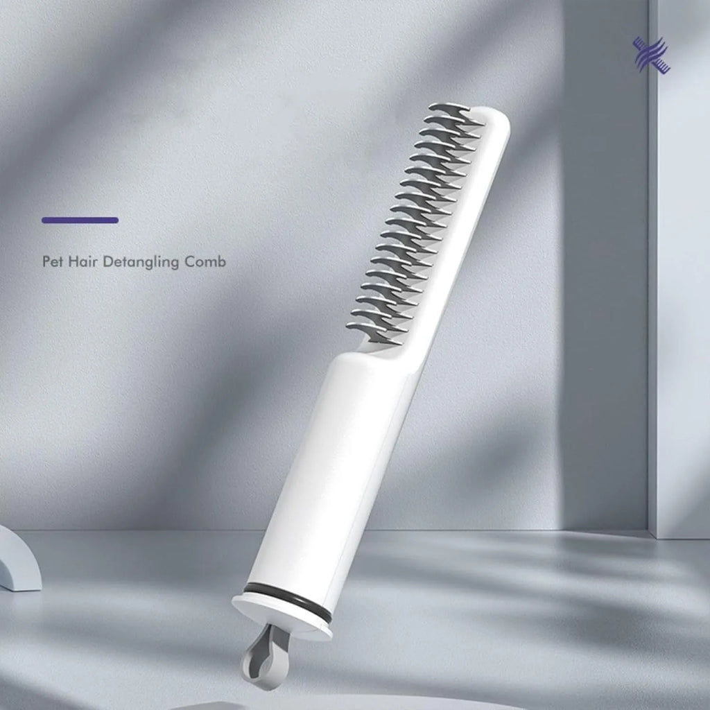 Stainless steel pet dematting comb with ergonomic handle for removing mats from dog hair