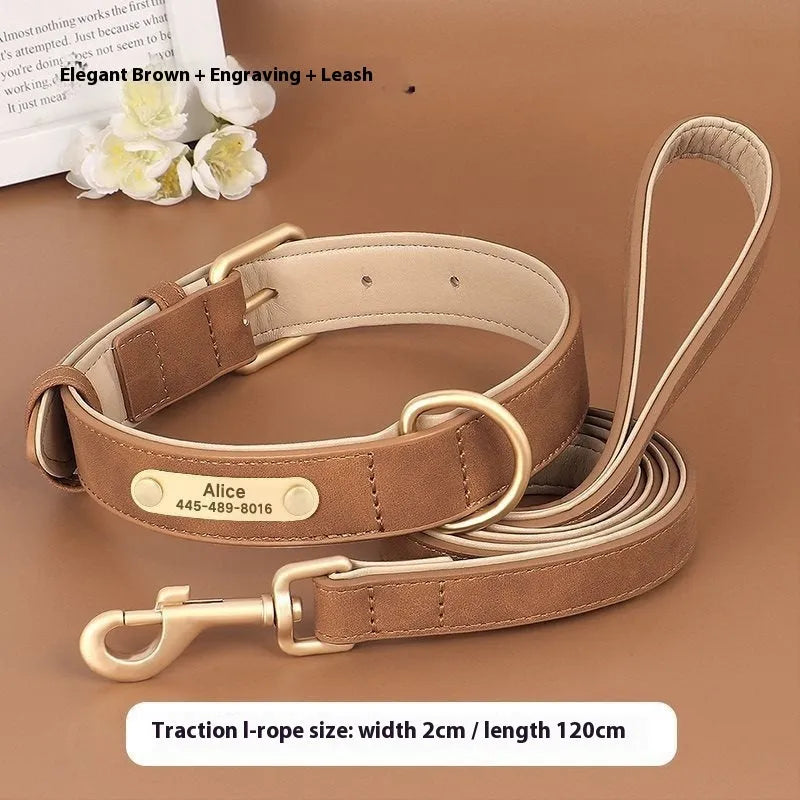 Creative double-layer leather and mohair dog collar with matching leash in blue, brown, or rose red.