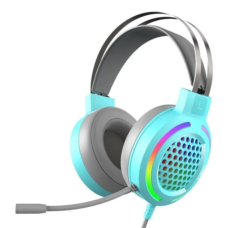H500 Holloway RGB gaming headset in black with colourful lighting on ear cups and a USB connector.