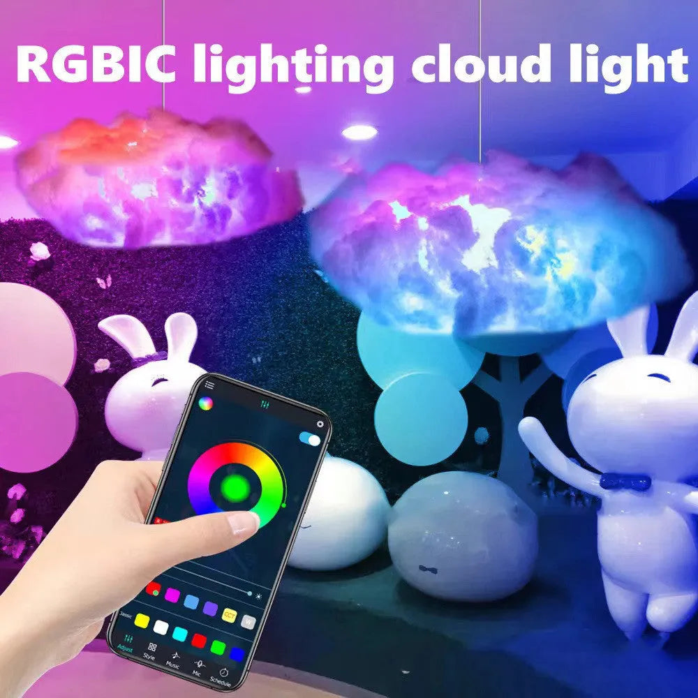 RGB Phantom Thundercloud LED Cloud Light plastic decorative lamp with USB power and remote control on a desk