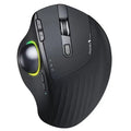 Black wireless trackball mouse with dual-mode 2.4G Bluetooth, rechargeable, luminous accent, 2400 DPI, 13x20x6cm