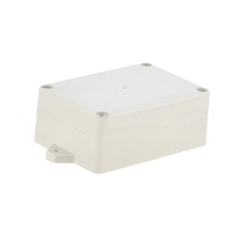 White ABS plastic waterproof instrument enclosure box for electrical components, dimensions 100mm by 68mm by 40mm.