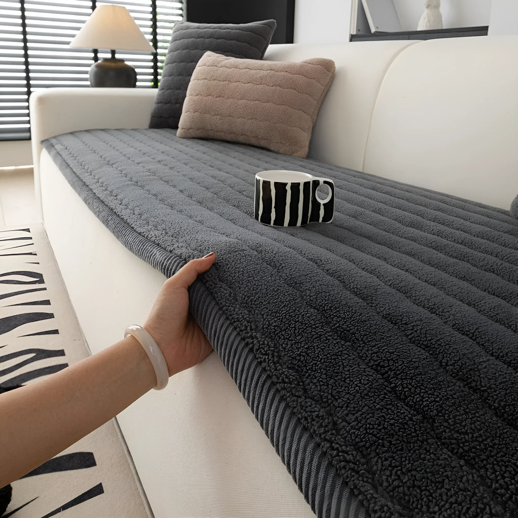 Plush non-slip sofa cushion in solid colours, sizes 70x70cm to 70x240cm, machine washable