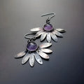 Purple Bohemian animal zodiac earrings with resin gemstone and alloy dangle drop design
