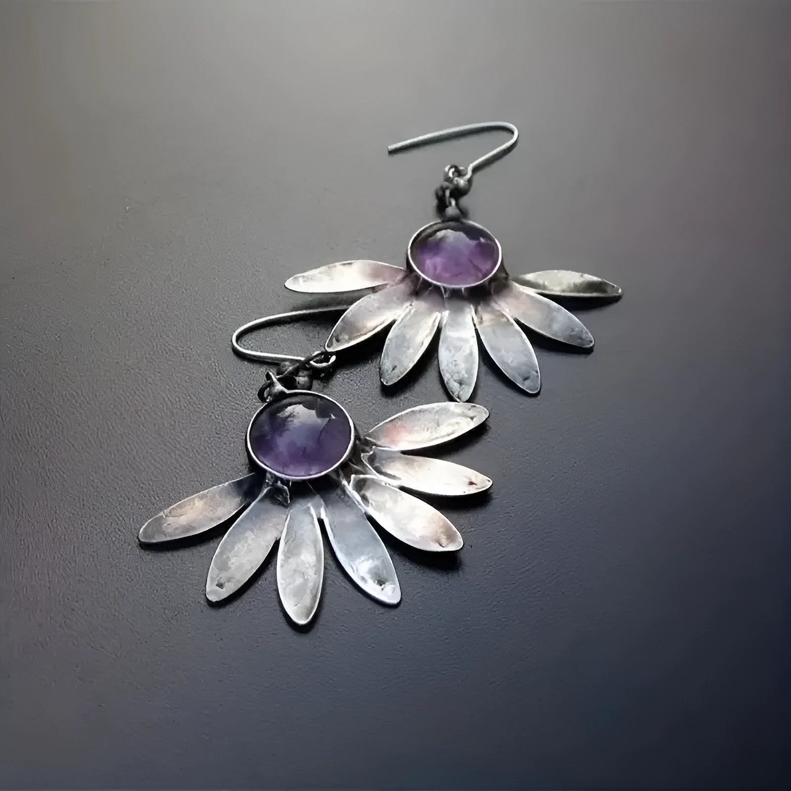 Purple Bohemian animal zodiac earrings with resin gemstone and alloy dangle drop design