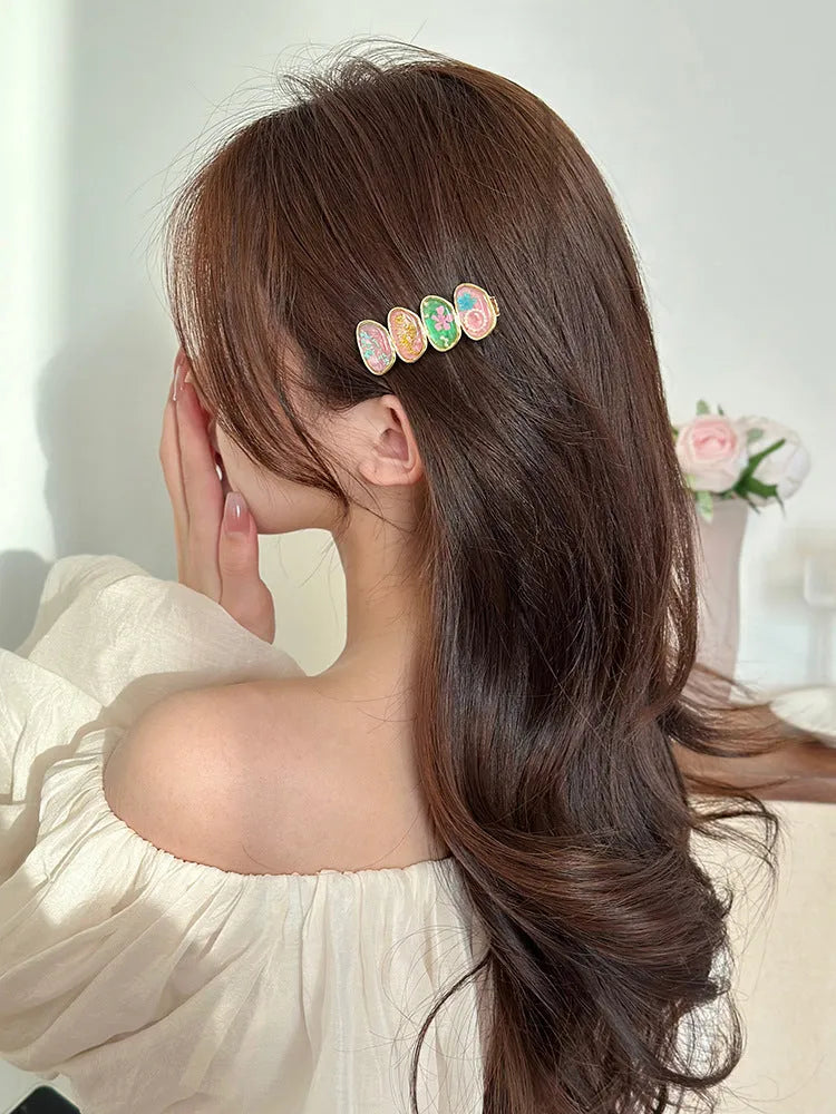 Forest Fairy Korean style side bangs hair clip in pink, plastic and resin construction for women