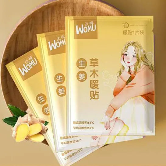 Self-heating herbal warming plaster for abdominal use in four botanical options