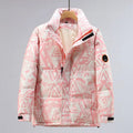 Men's winter thickening down jacket with white duck down filler in camouflage pattern, black colour