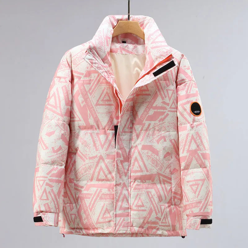 Men's winter thickening down jacket with white duck down filler in camouflage pattern, black colour