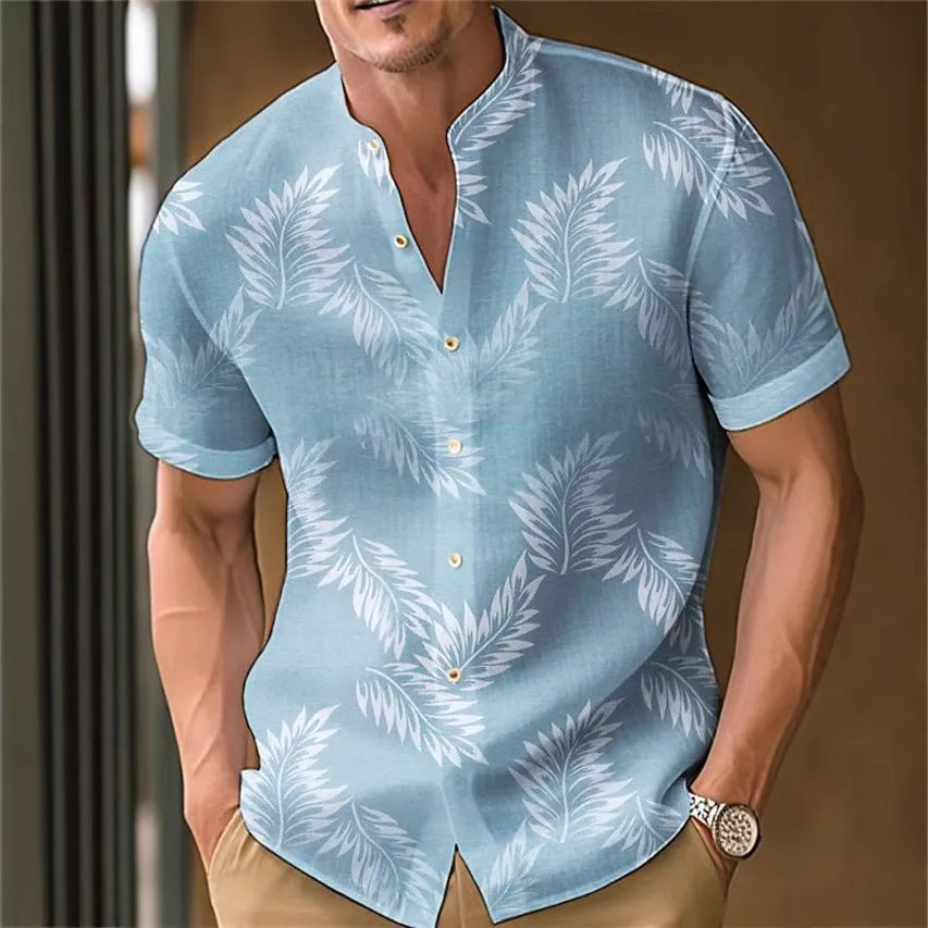 Men's printed casual shirt in polyester fibre, available in sizes S to 4XL and eight colours.