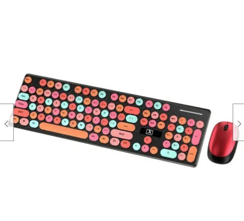Xinmeng N620 Vibrant Yellow Mixed Colour wireless keyboard and mouse set on a desk.