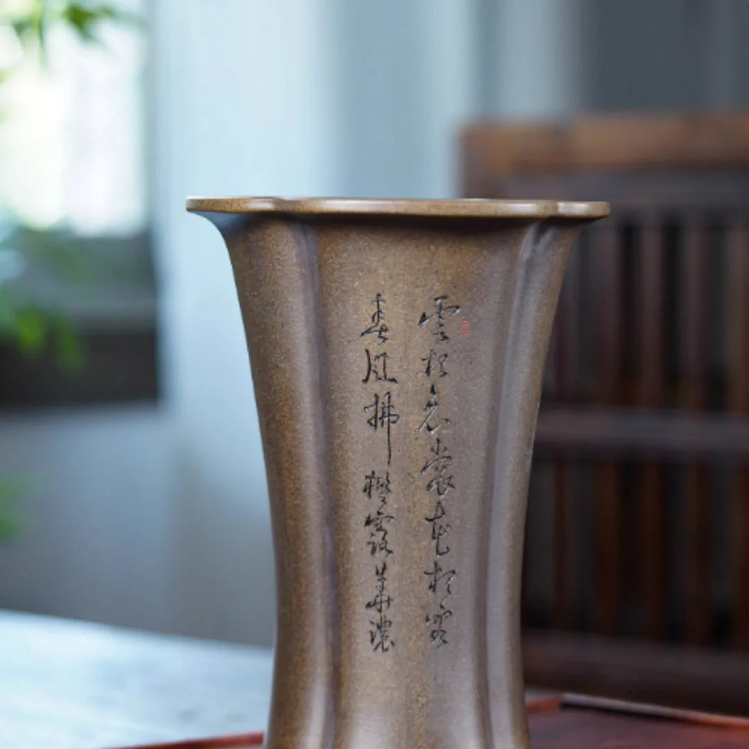 Zisha purple clay flowerpot with sharkskin texture and blue veins by Kuai Duohui, Chinese-style planter for flowers