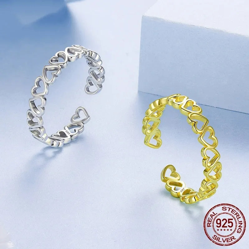 S925 sterling silver heart-shaped women's ring in silver or gold colour, average size