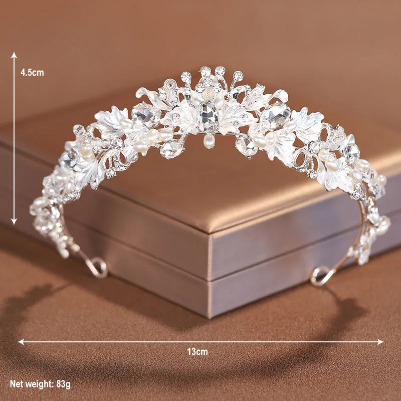 Women's pearl crown headdress hair accessory in gold or silver colour with European style design
