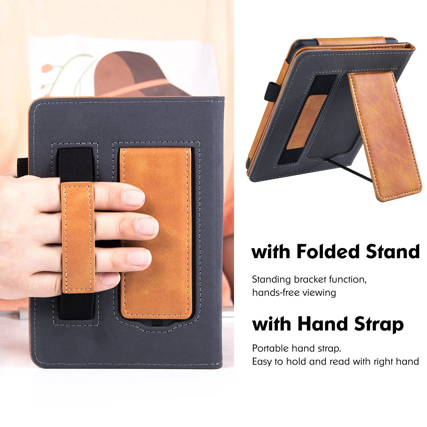 Kindle Paperwhite 11 leather case with wrist splint bracket in various colour options