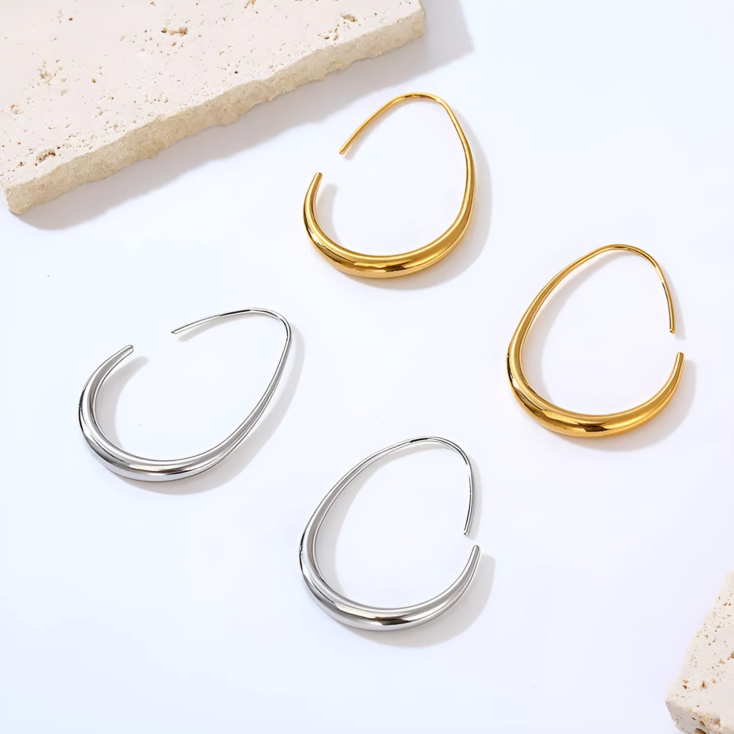 Women's stainless steel geometric round earrings with frosty electroplated finish in gold colour