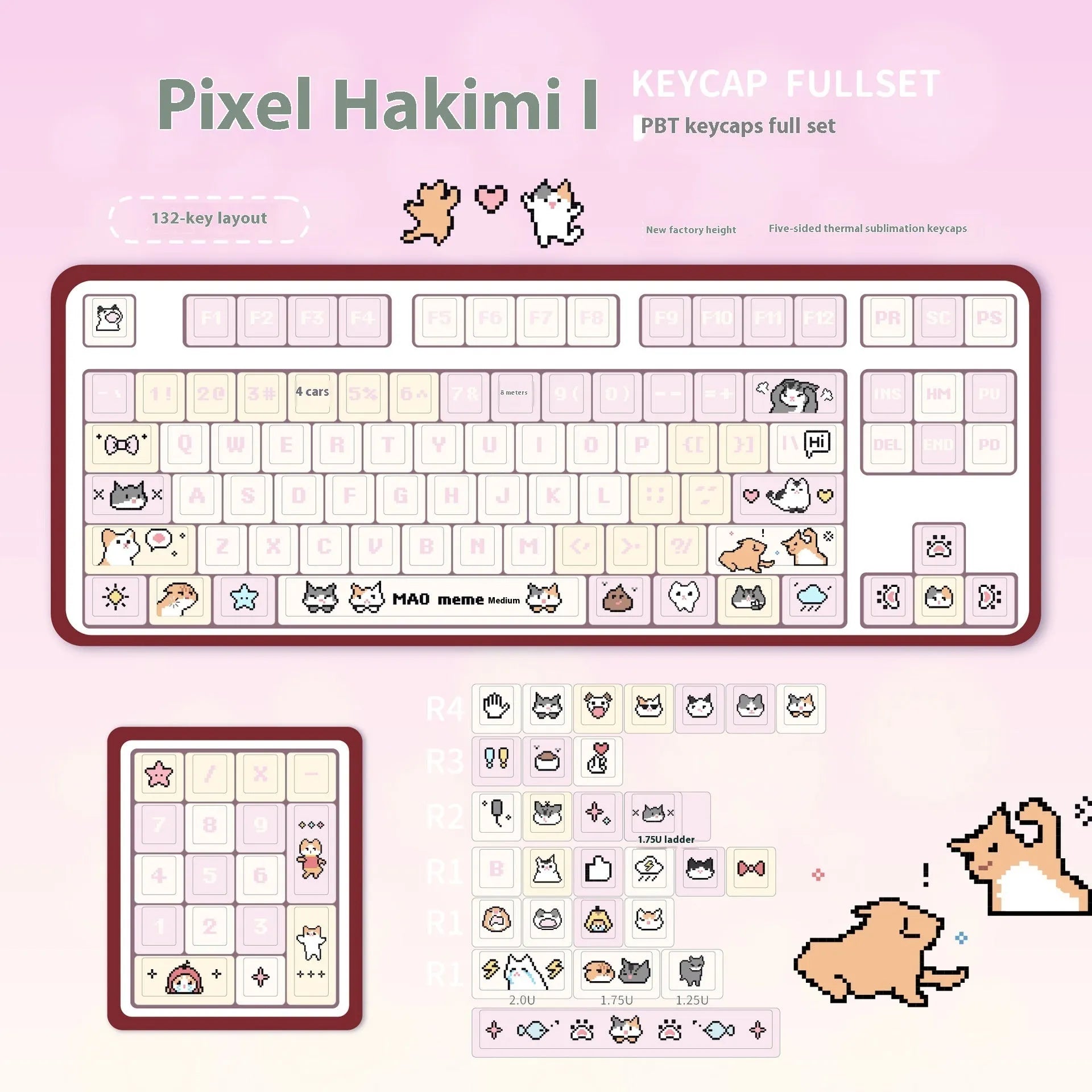 Theme Sublimation Pixel Hakimi Key Cap PBT mechanical keyboard keycap in cat head colour design