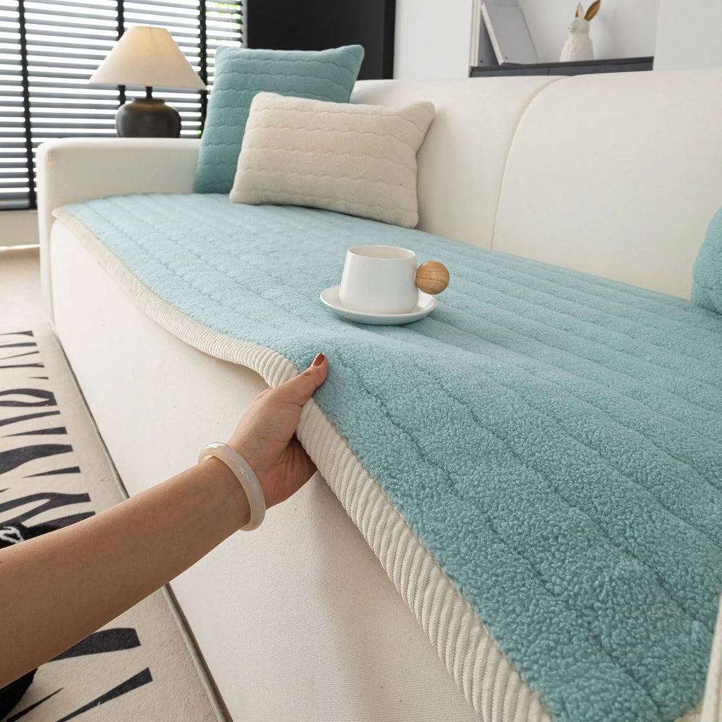 Plush non-slip sofa cushion in solid colours, sizes 70x70cm to 70x240cm, machine washable