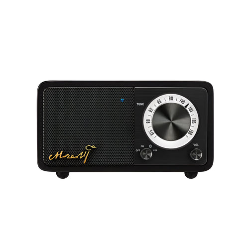 Bluetooth portable speaker with wooden box body in log colour, compact size 115x73x65mm