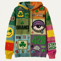 Casual printed polyester sweater available in six colours including black, green, orange, pink, purple, and white