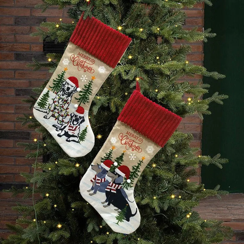 Large cloth Christmas tree hanging ornament with cat and dog silhouette design measuring 46 by 28 centimetres.