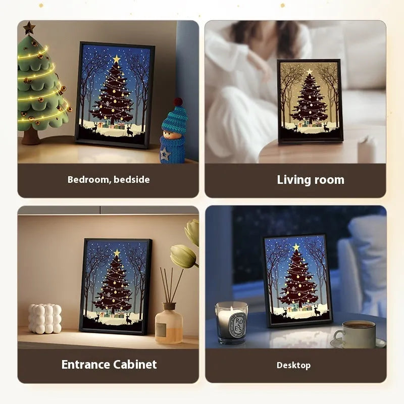 Luminous Bluetooth speaker Christmas tree painting with aluminium alloy frame, shining finish, 18x24cm USB desktop ornament