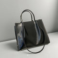Cowhide leather shoulder bag, soft horizontal square 32x13x26cm, inner patch pocket, splice detail, four colours