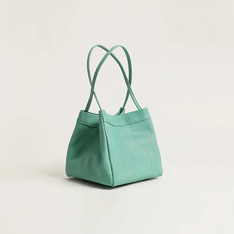 Small square PU bucket handbag in solid colour, niche design texture, women's handbag
