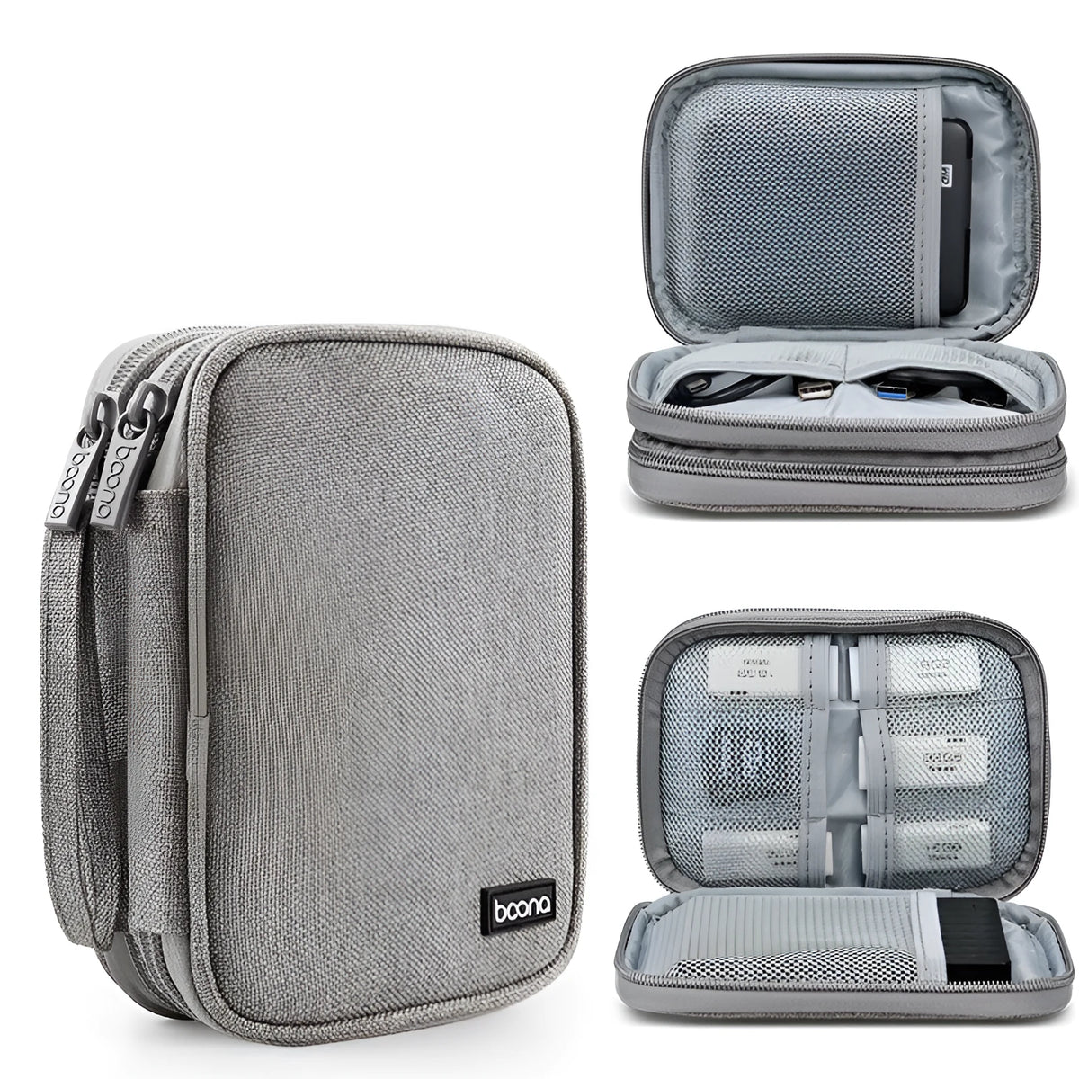 A grey and a black Oxford cloth protective case for a 2.5-inch mobile hard disk.