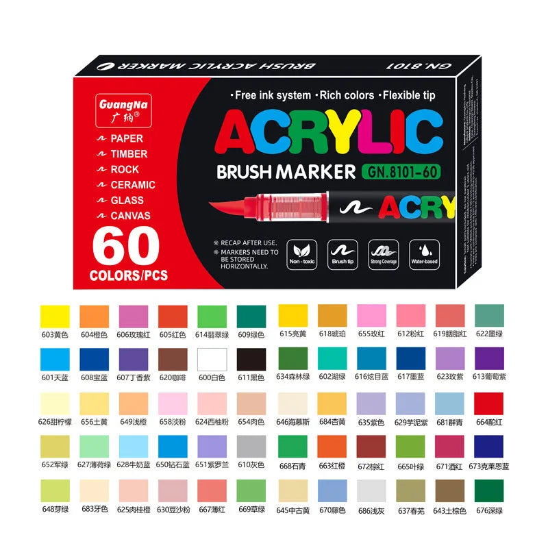 Set of straight liquid acrylic marker pens for art painting and graffiti in various colours.