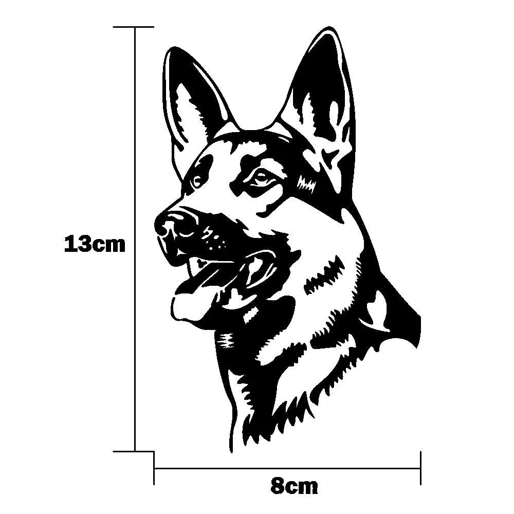 Reflective German Shepherd Alsace dog vinyl bumper sticker for cars, 13cm by 8cm.