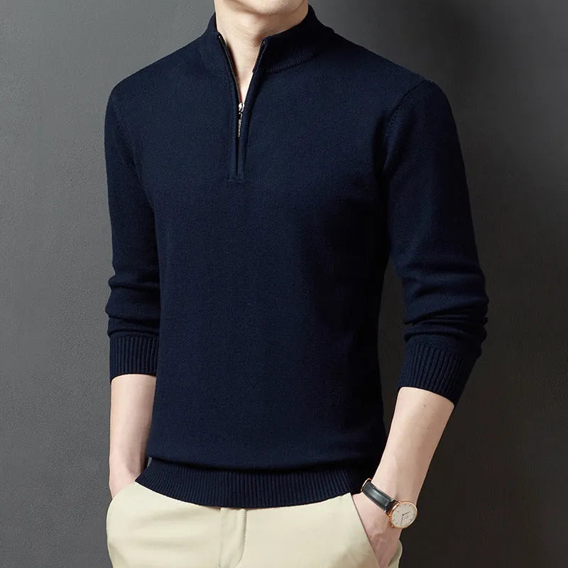 Men's zipper casual bottoming sweater in loose fit, long sleeves, seven colour options