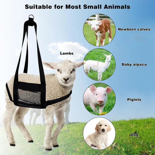 Black heavy-duty nylon sling for weighing calves, large dogs, and small livestock.