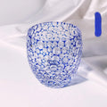 Sapphire blue hand carved crystal glass wine glass with bubble cut pattern, Japanese simple style