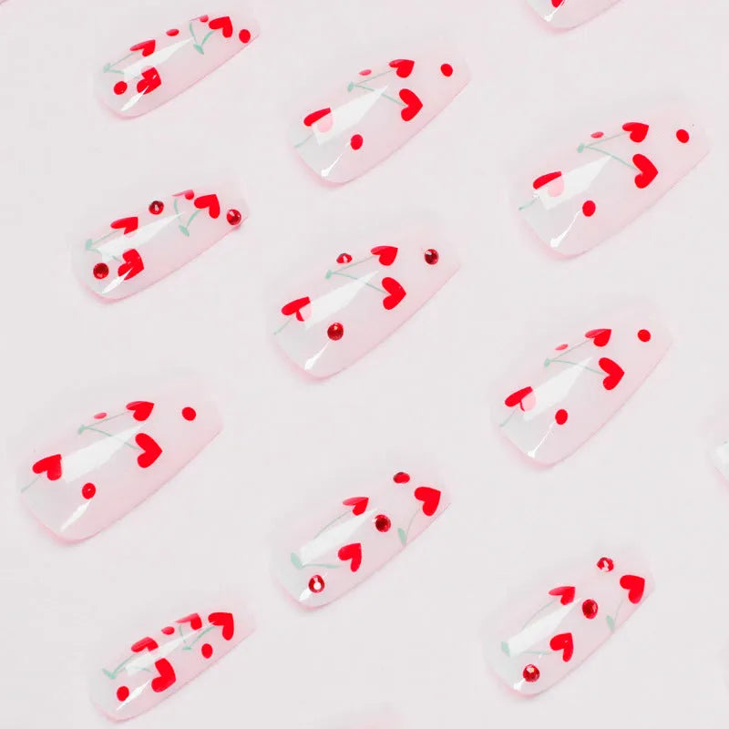 French Love Red Diamond Small Cherry nail armour decorations 24 pieces with adhesive glue