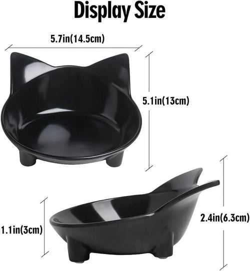 Four shallow melamine pet bowls with anti-skid rubber bases in black and white colours