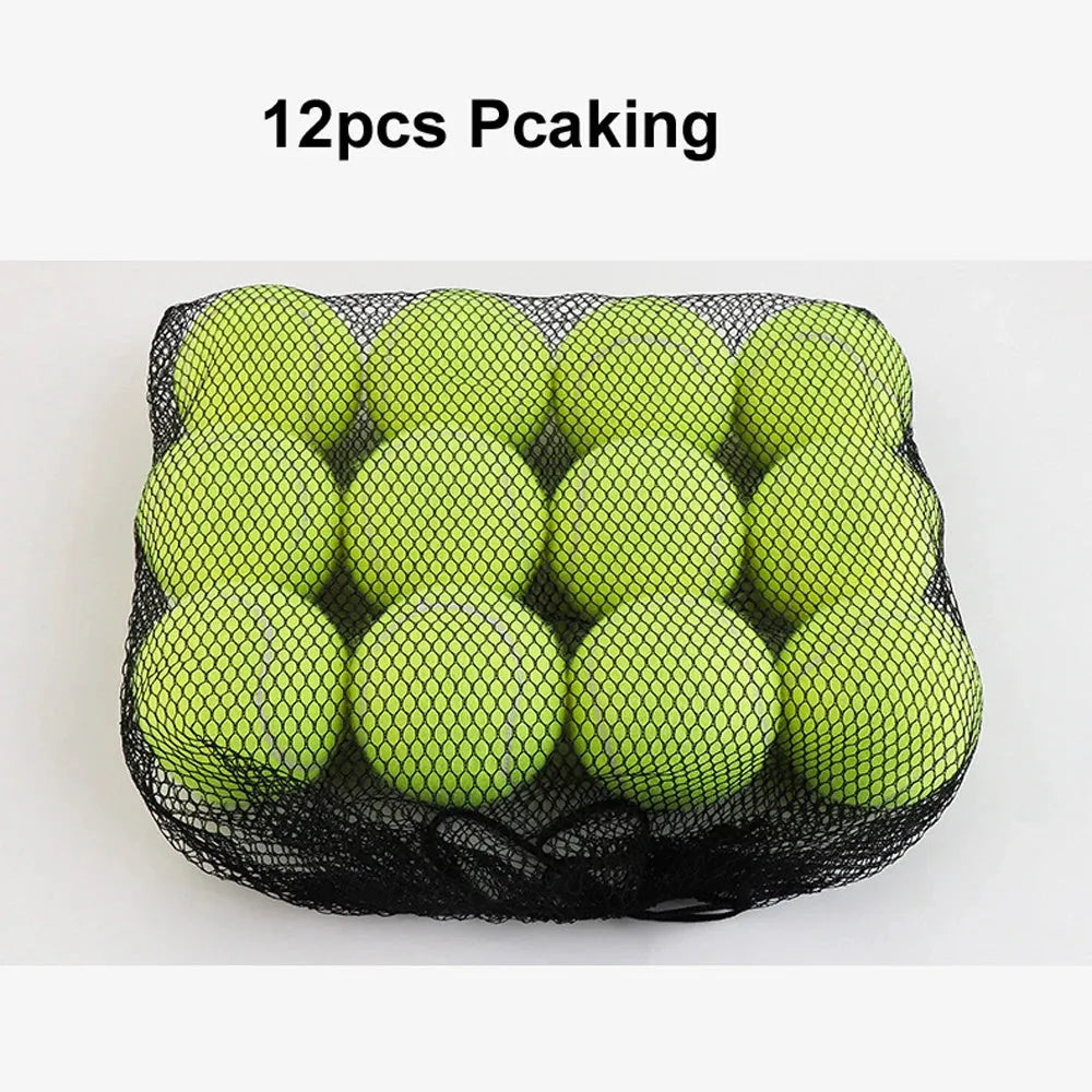 Rubber dog tennis ball toy in bright colours showing 6.3cm diameter size