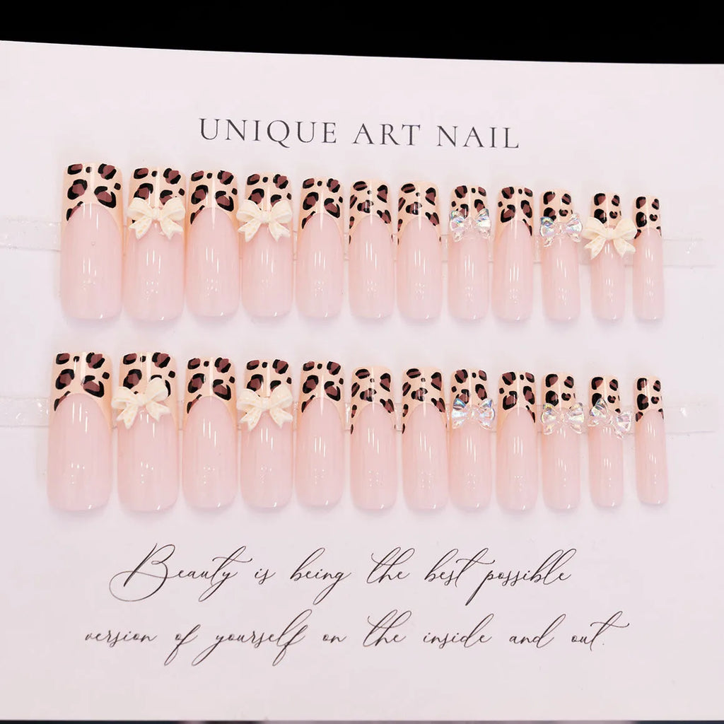 Leopard print butterfly nail art decals set with plastic pieces for manicure decoration