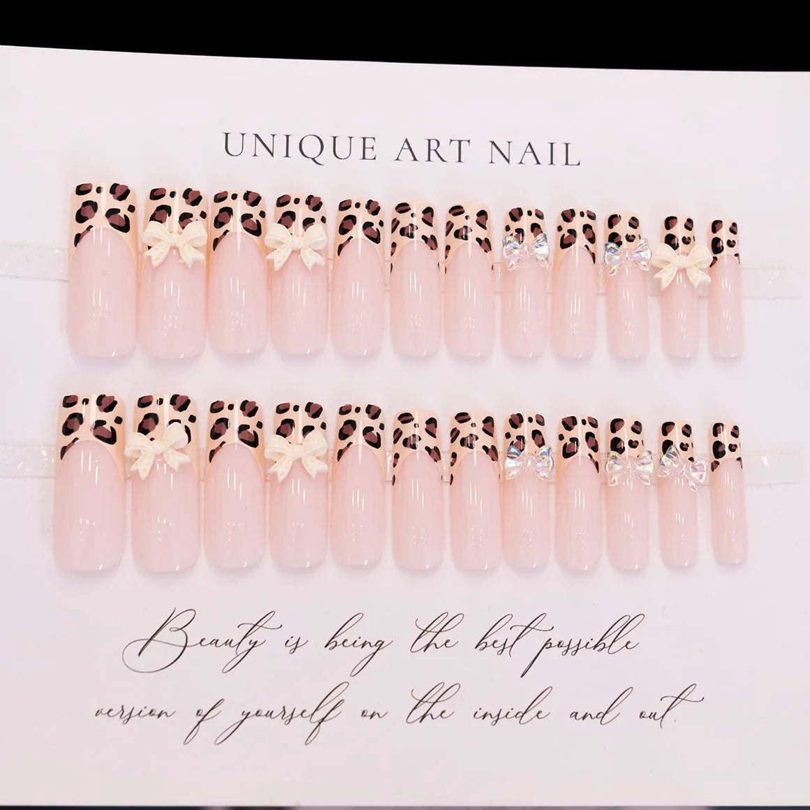 Leopard print butterfly nail art decals set with plastic pieces for manicure decoration