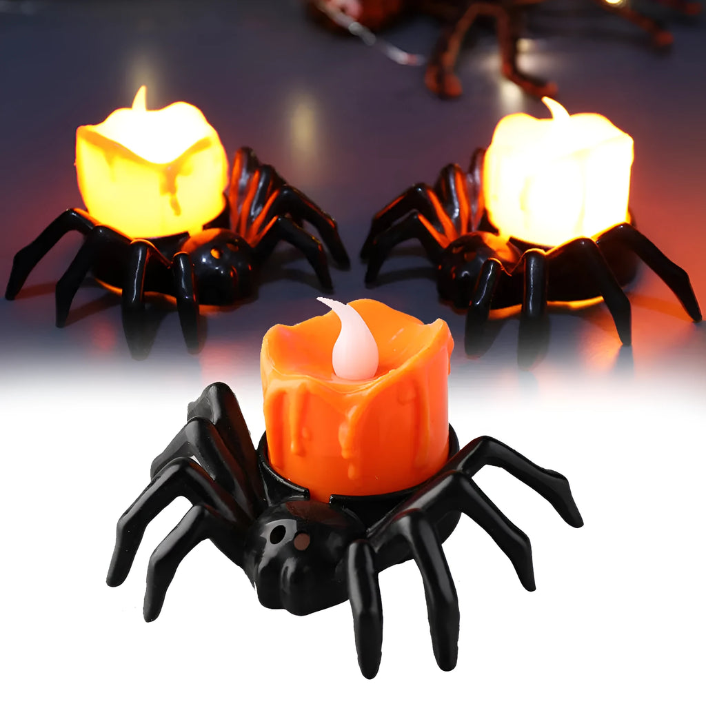 Halloween spider candlestick ornament plastic 7x8.5x5cm battery-powered light Spider lamp colour