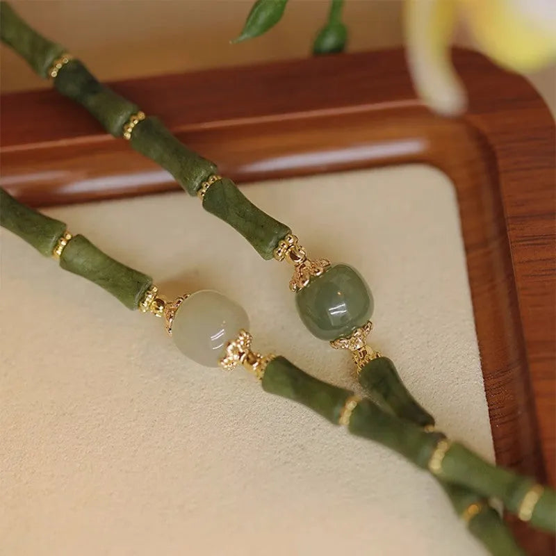 Traditional Hetian jade bracelet with geometric round design in Yuan dynasty smoked style for women