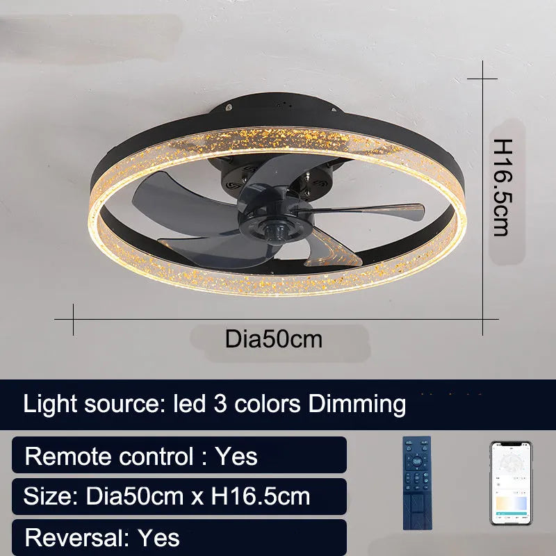 Nordic style ceiling fan lamp with remote control in 50cm size for bedroom or dining room use