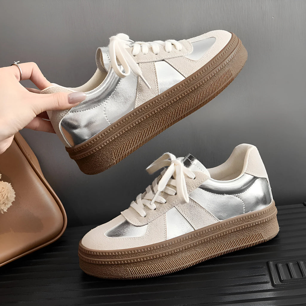Retro round toe sports board shoes with cross shoulder strap detail in milky white colour