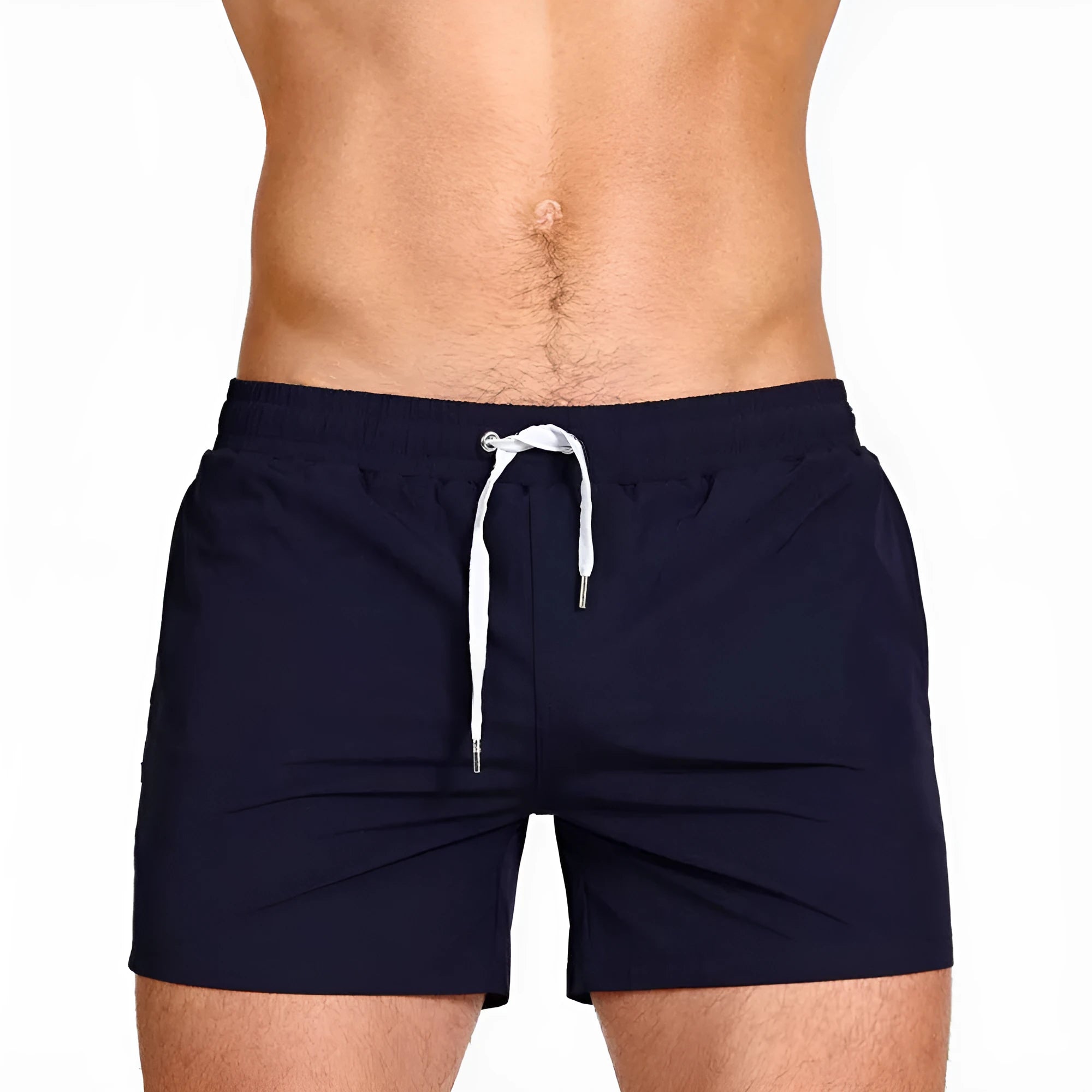 Men's solid colour polyester swimming shorts with mesh lining in army green